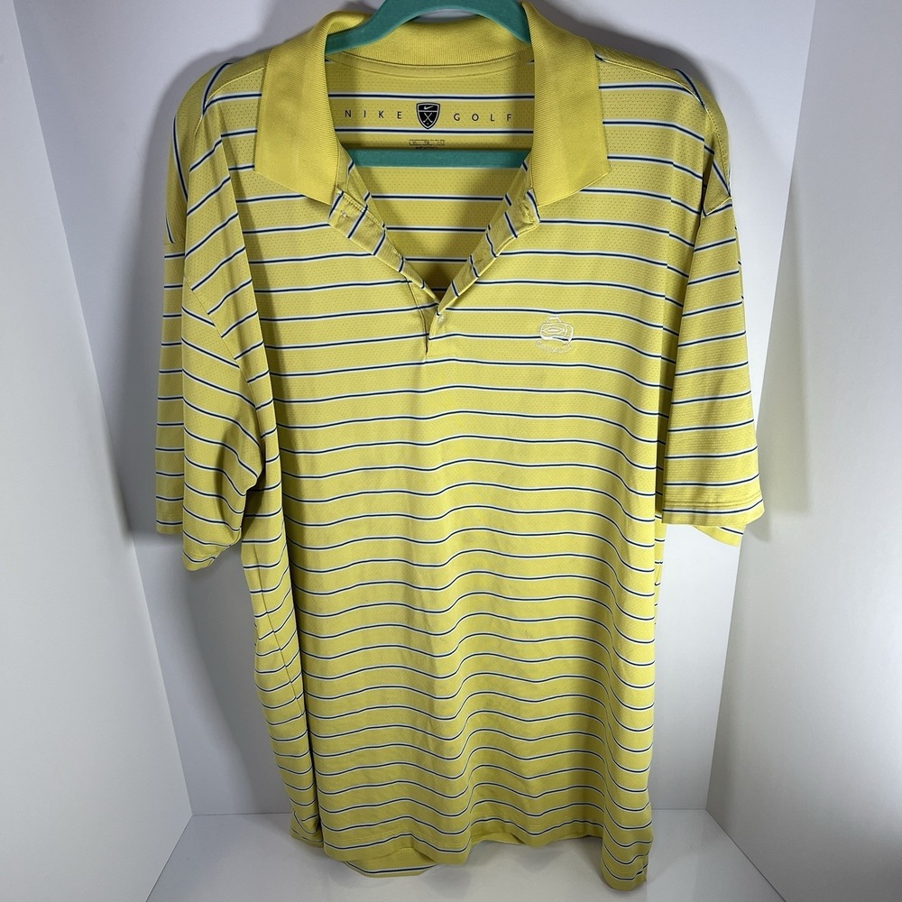Vintage Nike Golf Sahalee Country Club Golf Polo Yellow White Stripes Men's XL